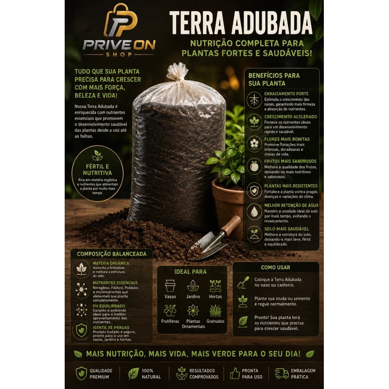 Terra Vegetal Adubada 12kg Para Jardim Horta Vasos e Paisagismo