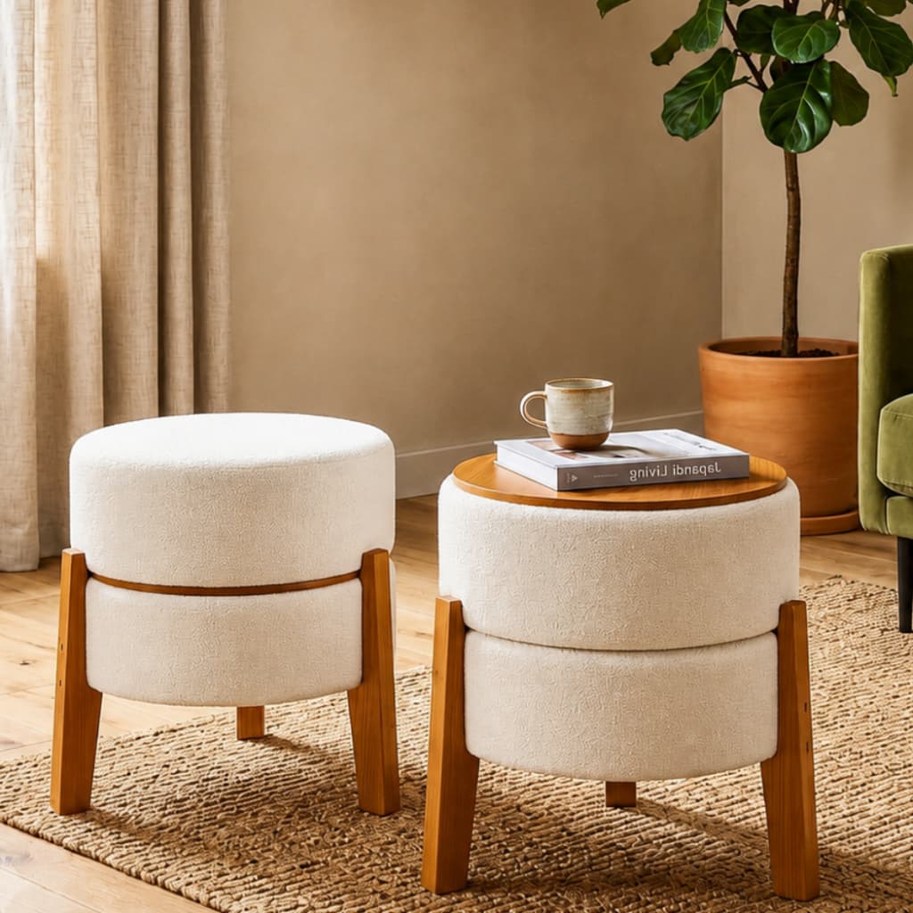 Banqueta Estofada Que Vira Mesa Kit com 2 Ou Unitário Pés de Madeira