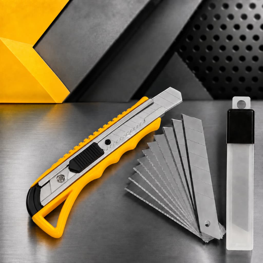Estilete Profissional 18mm Reforçado com Trava Lâmina Retrátil + Lâminas Extras para Corte