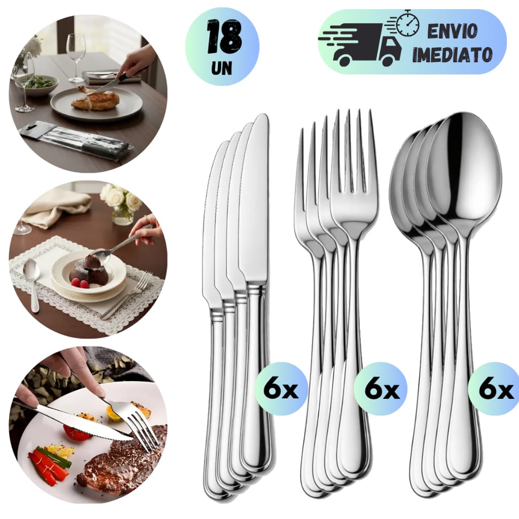 JOGO DE TALHERES DE MESA AÇO INOX COMPLETO COM FACAS COLHERES E GARFOS MODERNOS PARA RESTAURANTE