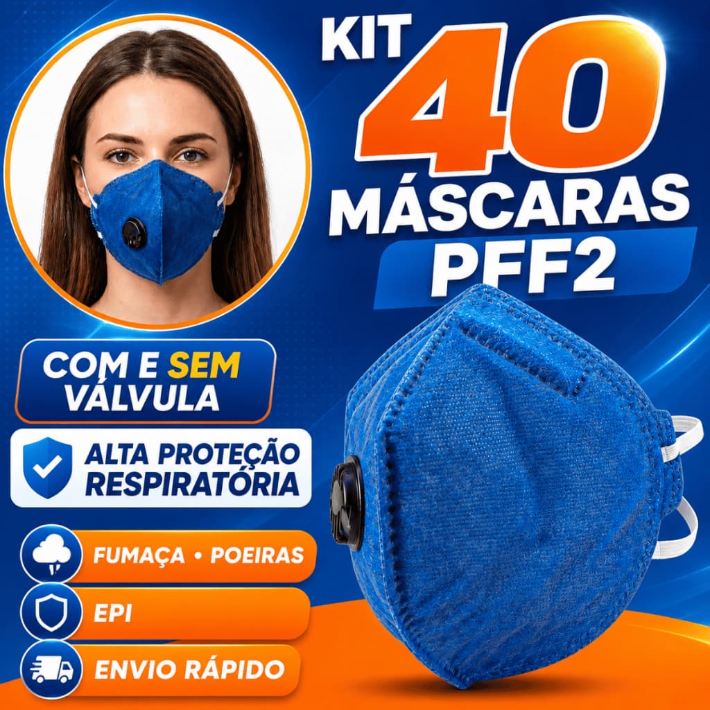 Kit 40 Máscaras PFF2 EPI Com e Sem Válvula Alta Proteção Respiratória Fumaça Poeiras