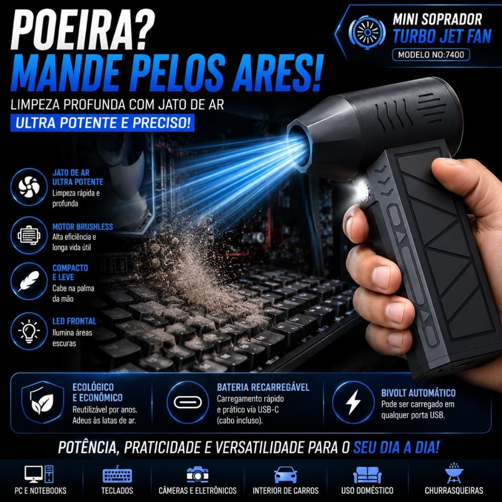 Mini Soprador De Ar Turbo Jet Fan Limpeza Pc Teclado