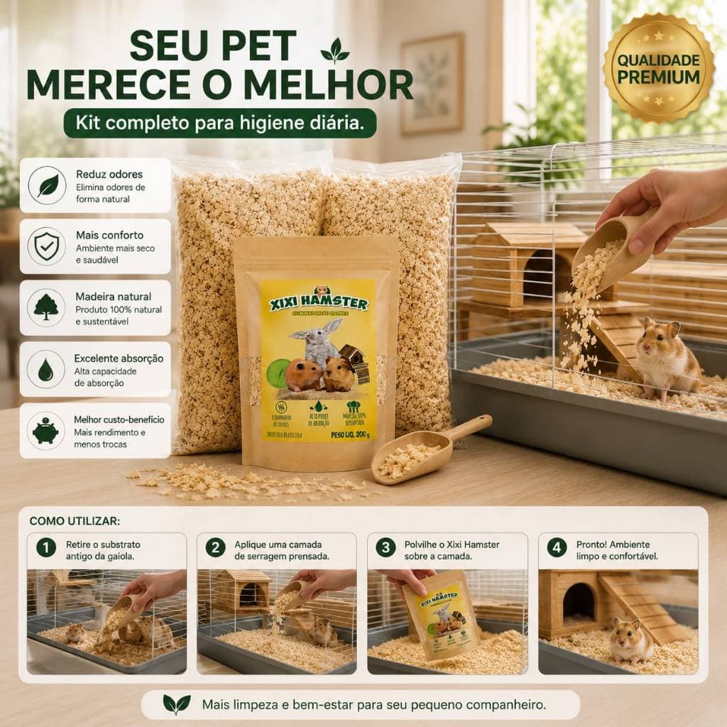 Kit Serragem Maravalha Limpeza Gaiola Sem Cheiro + Neutralizador Eliminador De Odores Xixi Hamster Roedores Pet