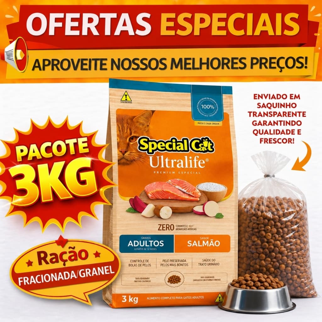 Ração Special Cat Premium Ultralife ADULTO E CASTRADO Salmão E Arroz Gatos  GRANEL