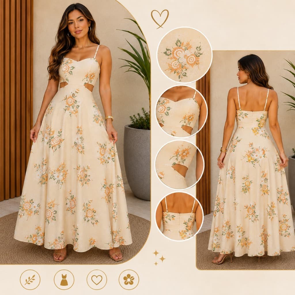 Vestido Longo Floral Feminino Elegante Leve, Confortável e Tendência 2026