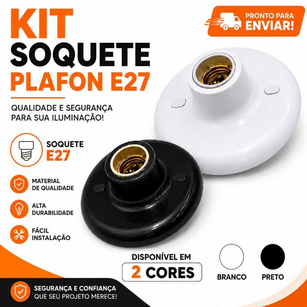 Kit Plafon  Luminária Redondo Soquete E27 Plafonier Bivolt Bocal de Teto  3 e 5 und