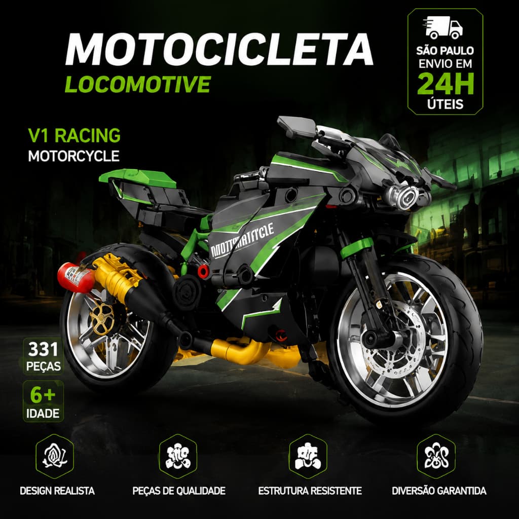 Moto Infantil Montar e Desmontar 331 Peças Brinquedo Educativo Moto Esportiva Racing Kit Construção Menino 6 Anos+