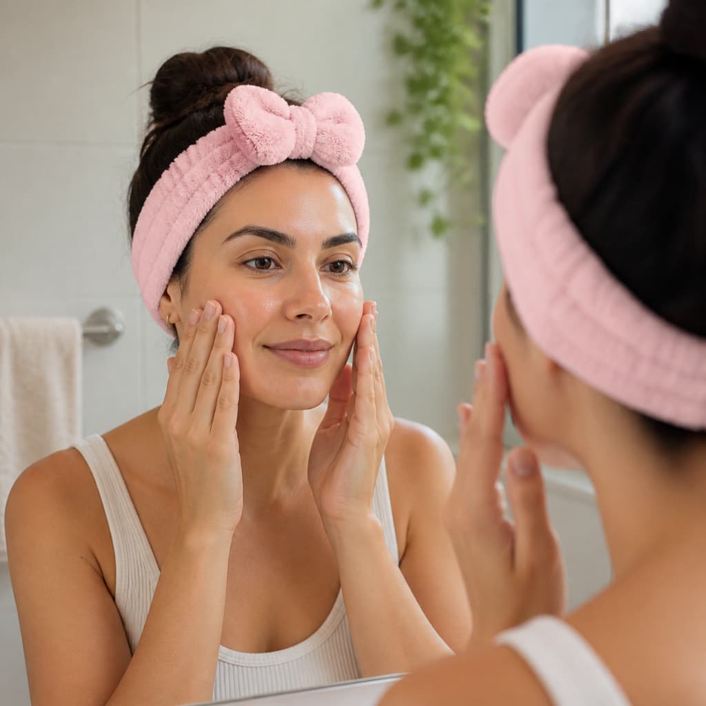 Faixa Atoalhada para Skincare e Maquiagem com Laço Macia e Elástica