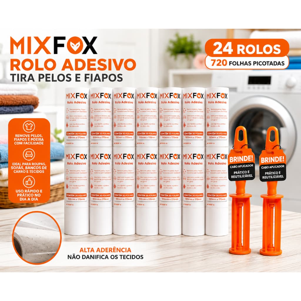 Refil Rolo Adesivo Tira Remove Pelos Fiapos Poeira Mix Fox