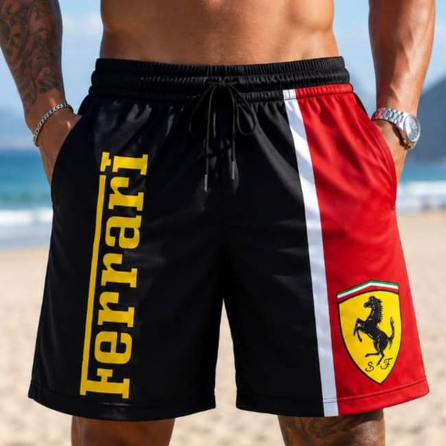 Short Bermuda Calção Tactel Masculino Ferrari Repli Praia Corrida Academia Esportiva Secagem Rápida P ao XG