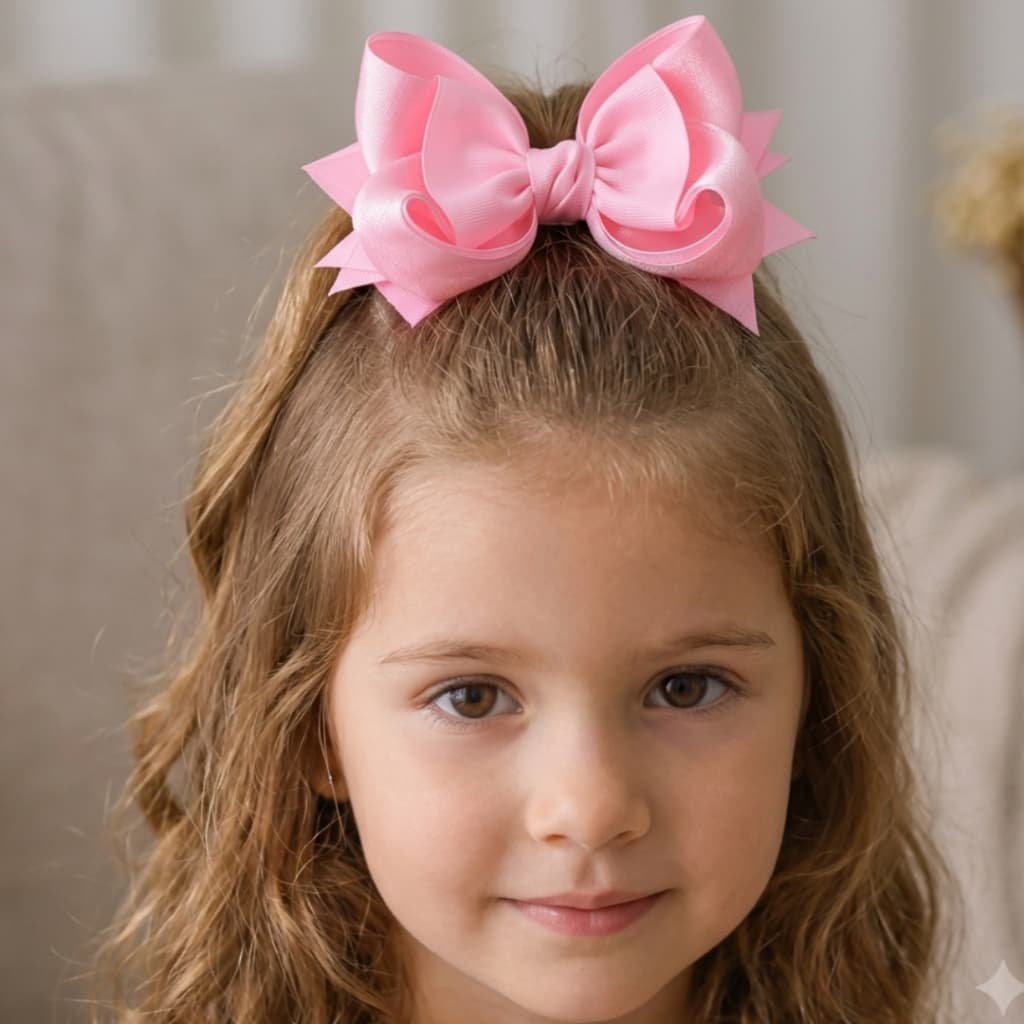 Laço Infantil Boutique Luxo 12cm Gorgurão e Organza com Bico de Pato Antiderrapante