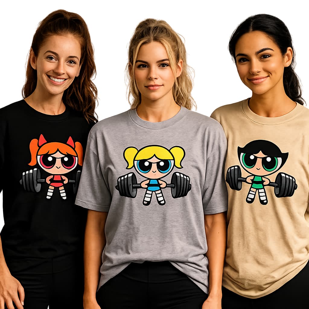 kit 3 Camisetas para treinar 100% algodão inspiradas nas meninas  SUPERPODEROSAS. Leve, macia e divertida.