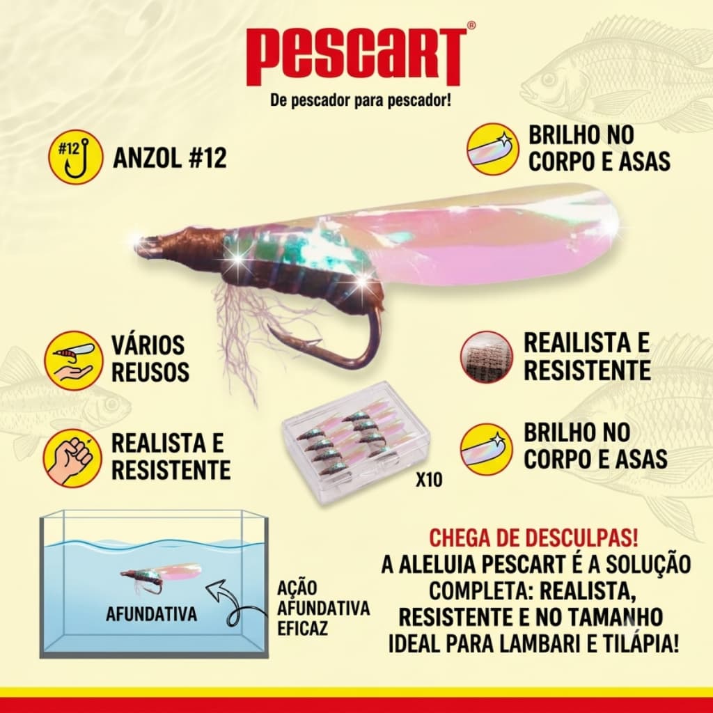 kit 50 iscas artificiais Aleluia Cupim de asa Anzol #12 pesca de lambari tilapia pescaria de peixes