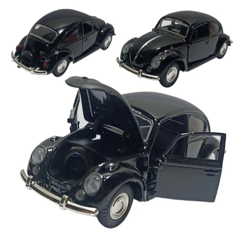 Carrinho Miniatura Fusca Clássico De Metal Abre Portas Preto