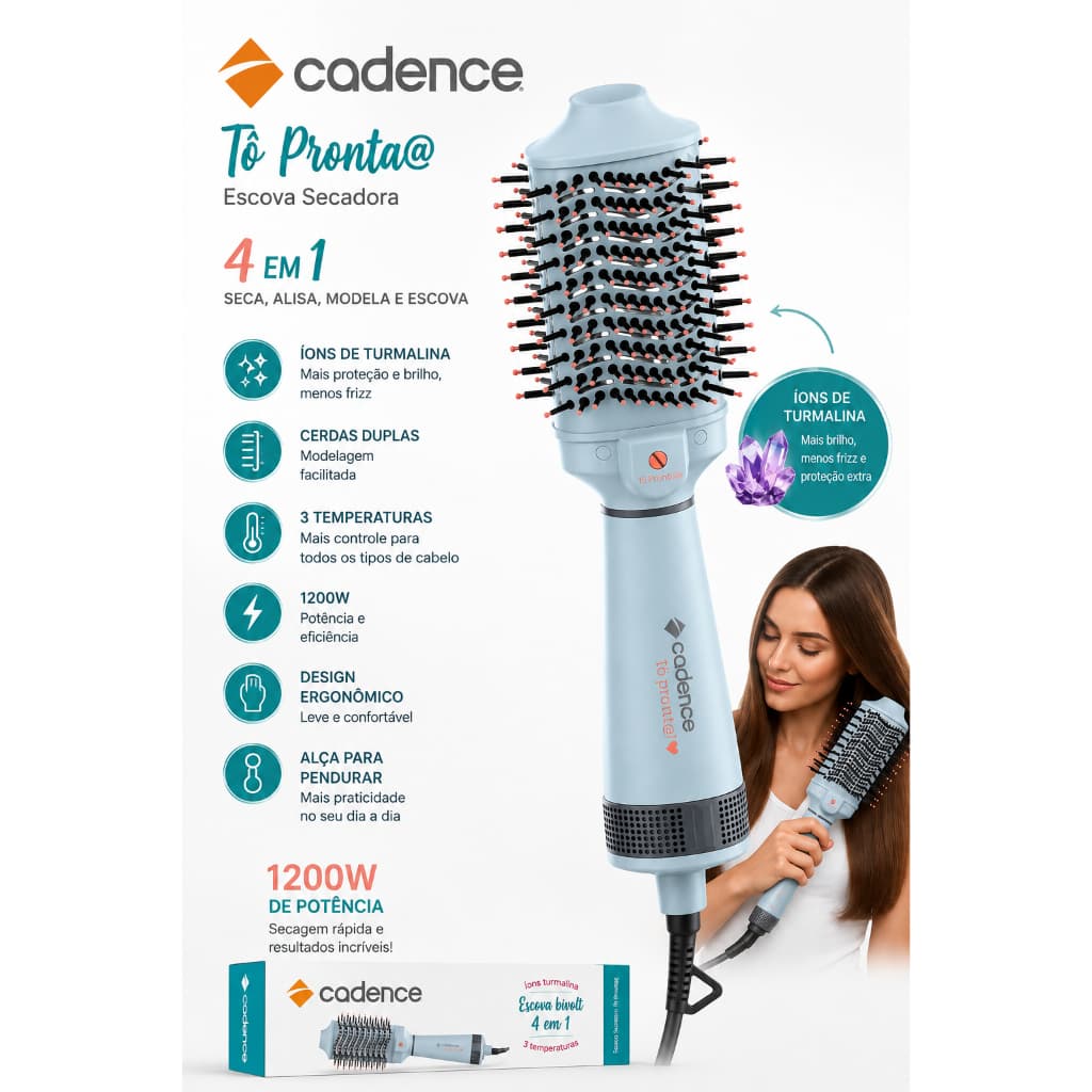 Escova Secadora Cadence Tô Pront@ 4 em 1 - Bivolt ESC710 Cinza com Preto