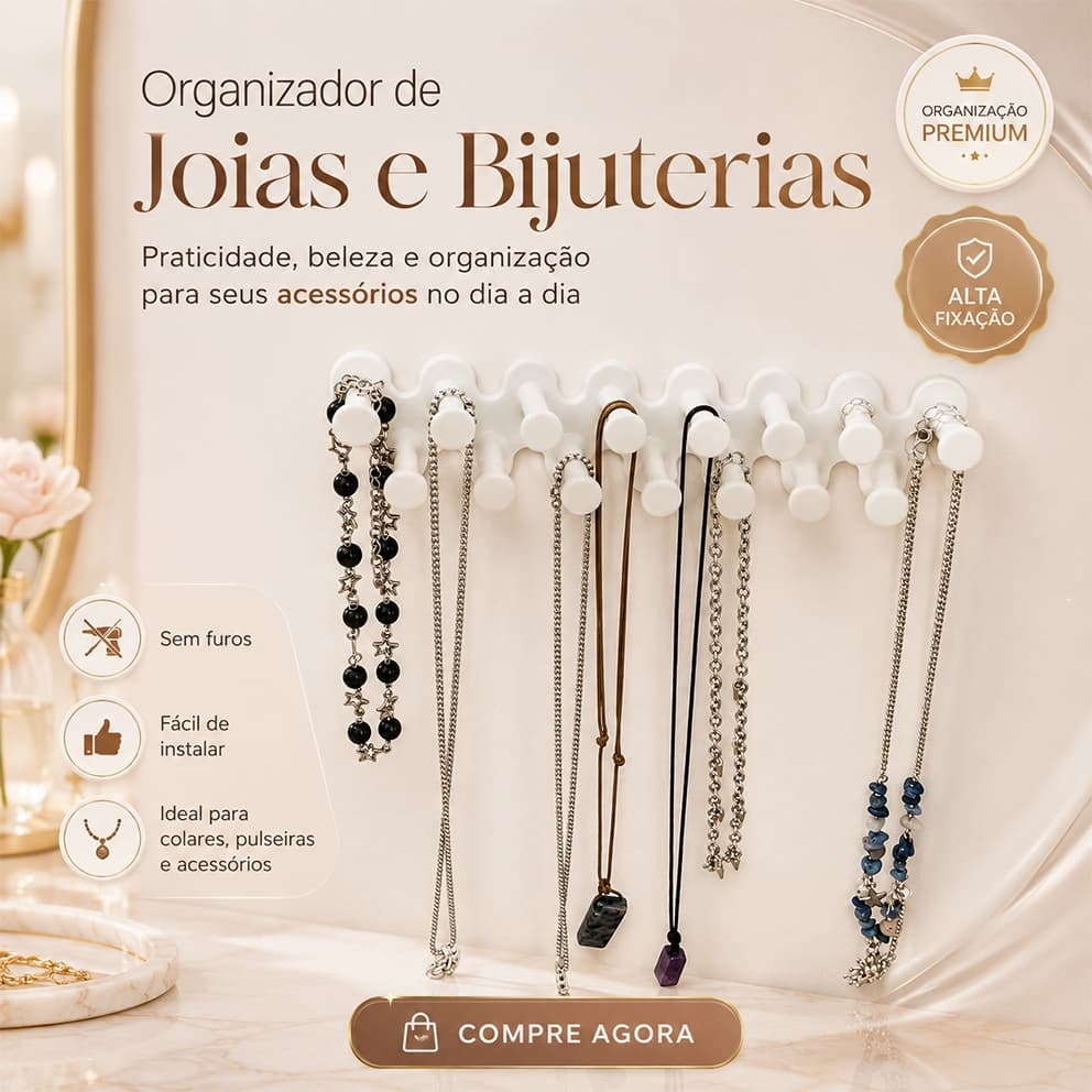 Organizador de Joias Bijuterias Porta Colares Pulseiras Correntes Suporte com Ganchos