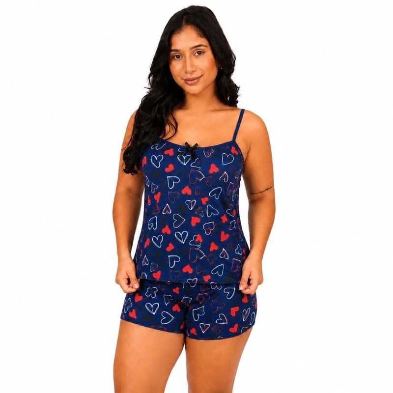 Pijama Feminino Short Doll Verão Baby Doll Adulto Pijamas Lisos e Estampados Sortidos