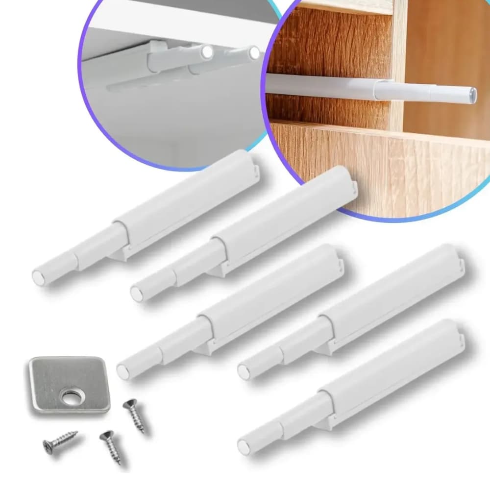 Kit 10 Fecho Toque Pulsador Magnético Branco Tip On Porta Gavetas Armários