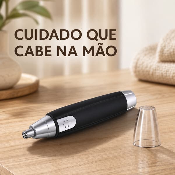 Aparador Portátil para Pelos do Nariz e Orelhas com Cabeça Rotativa, Tampa Transparente e Formato Compacto para Viagem