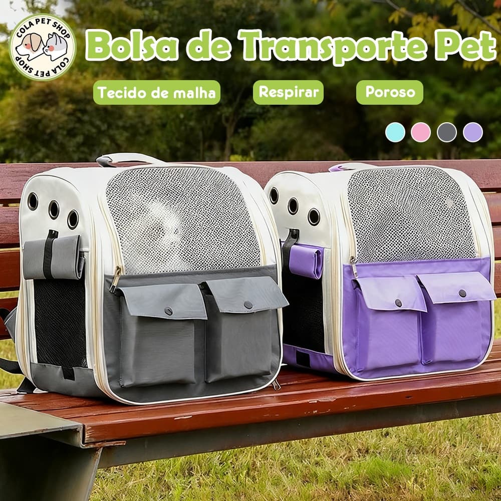 Mochila de Transporte Pet Dobrável com Janela e Ventilação para Gatos e Cães Pequenos
