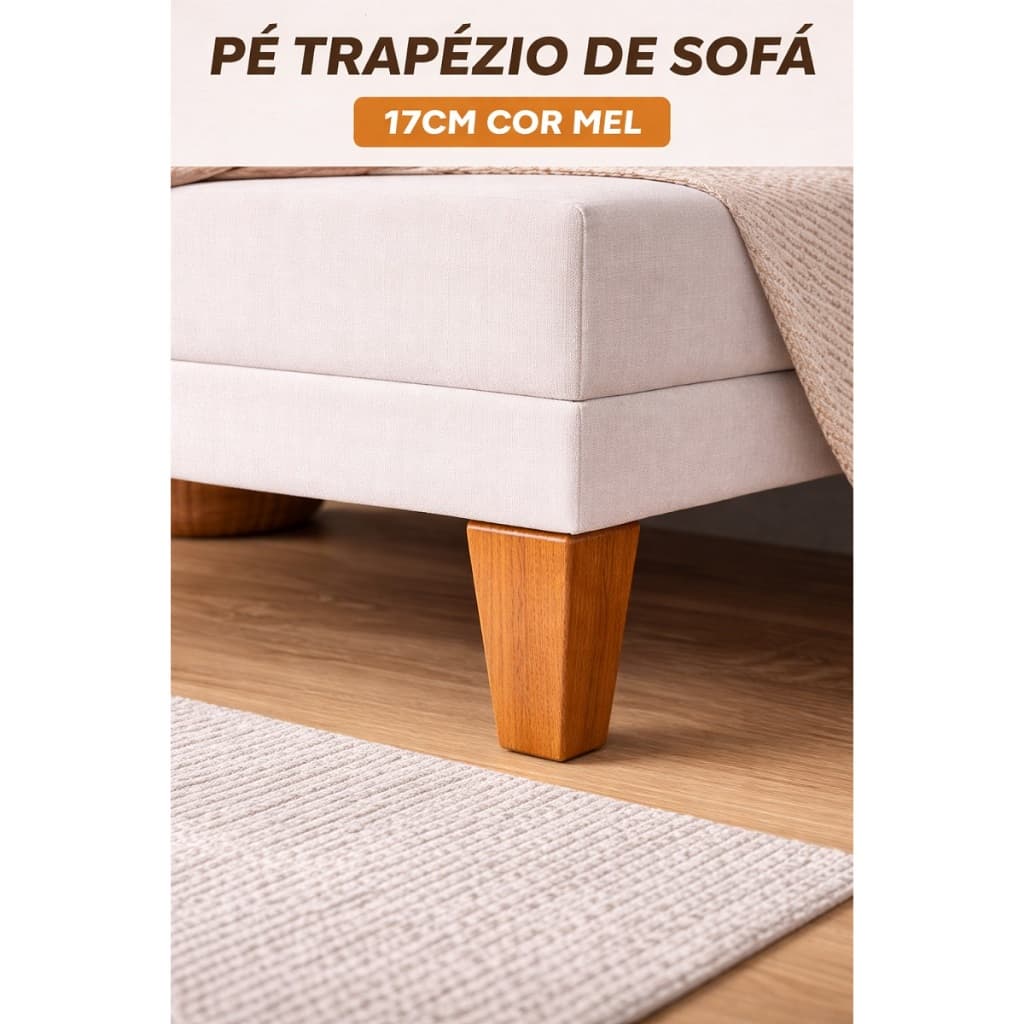 Kit 4 Cantoneiras Tipo Trapézio Madeira Eucalípto Pés De Sofá Moveis Poltrona Cama 17cm Altura