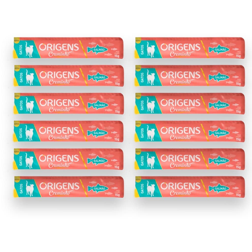 Kit 3x Petisco Origens Creminho Salmão para Gatos - 60g - 12 unidades