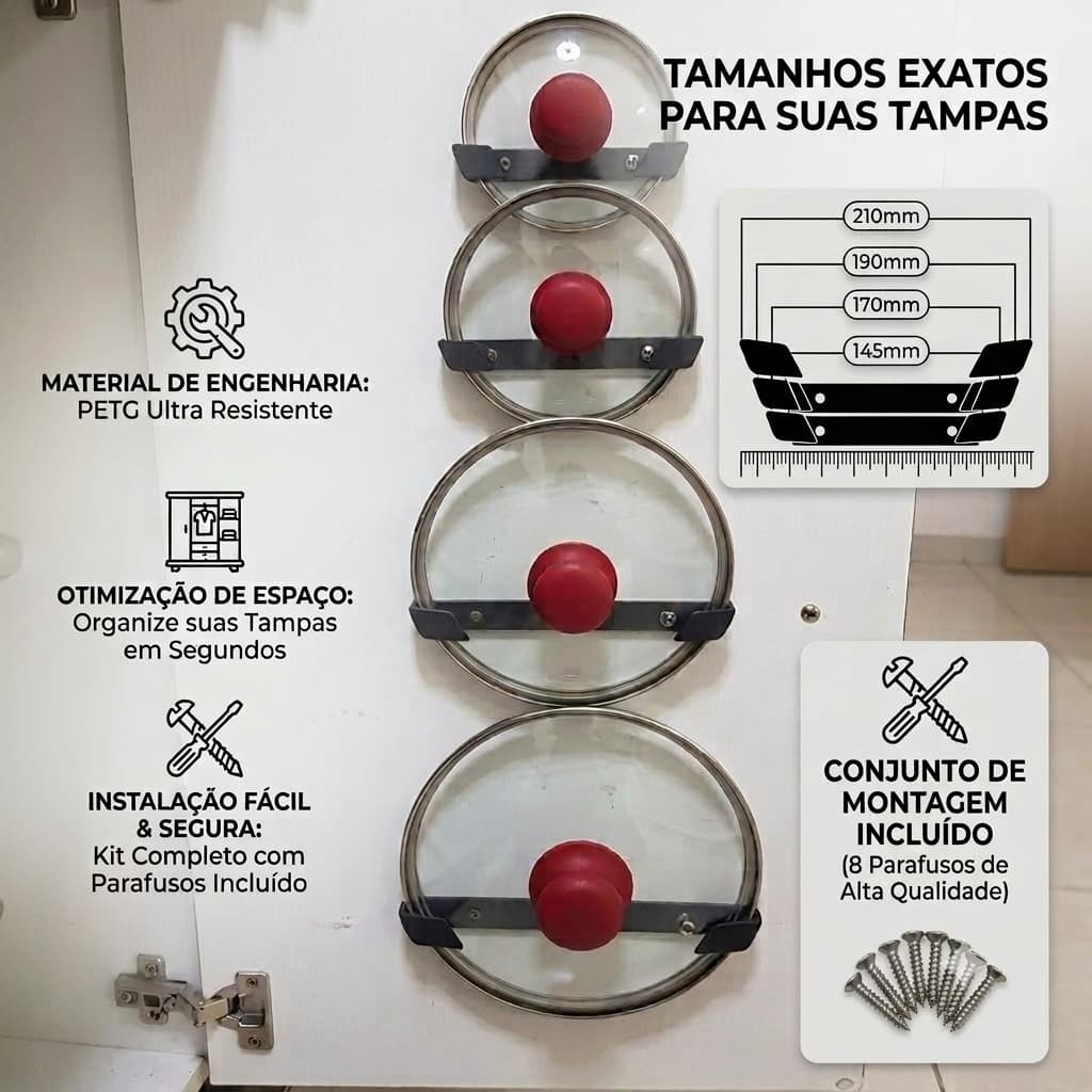 Kit Suporte Organizador Para Tampa De Panela 4 Unid