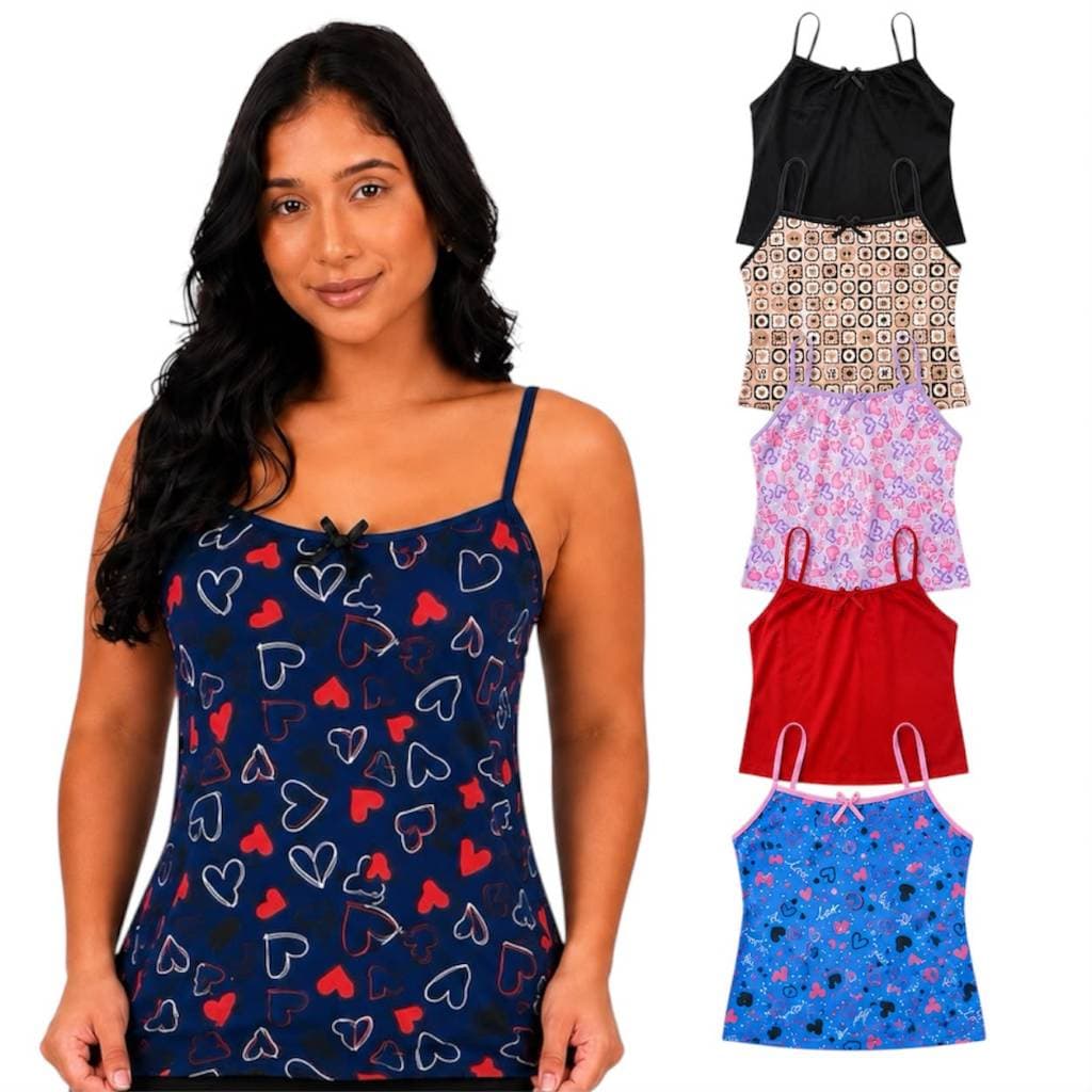 kit 5 Blusas de Pijama Blusa Feminina de Alcinha Poliéster Lisas e Estampadas SOMENTE A BLUSA