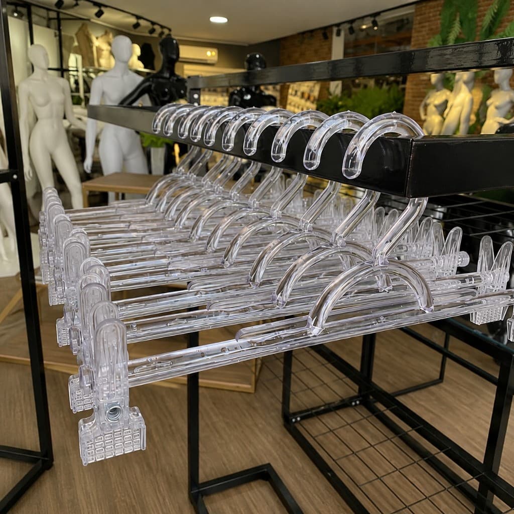 Kit com 20, 40 ou 80 cabides saia acrílico transparente com presilhas calça shorts