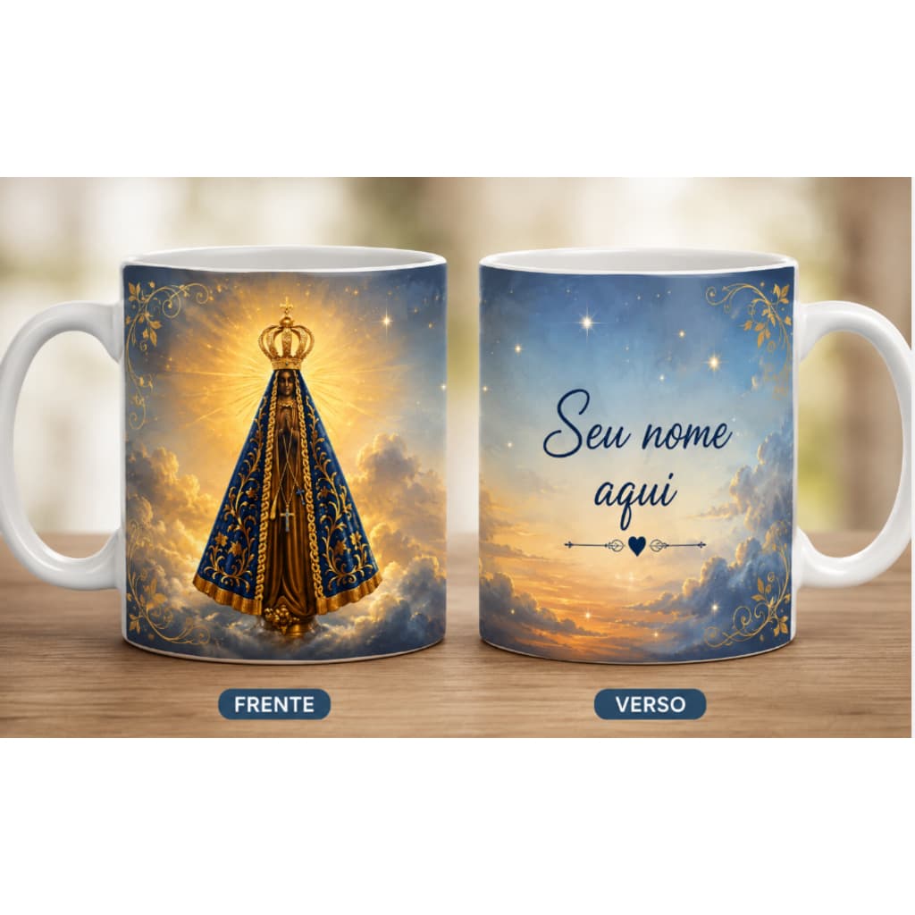 Caneca Porcelana Nossa Senhora Aparecida personalizada presente católico-Santos nome