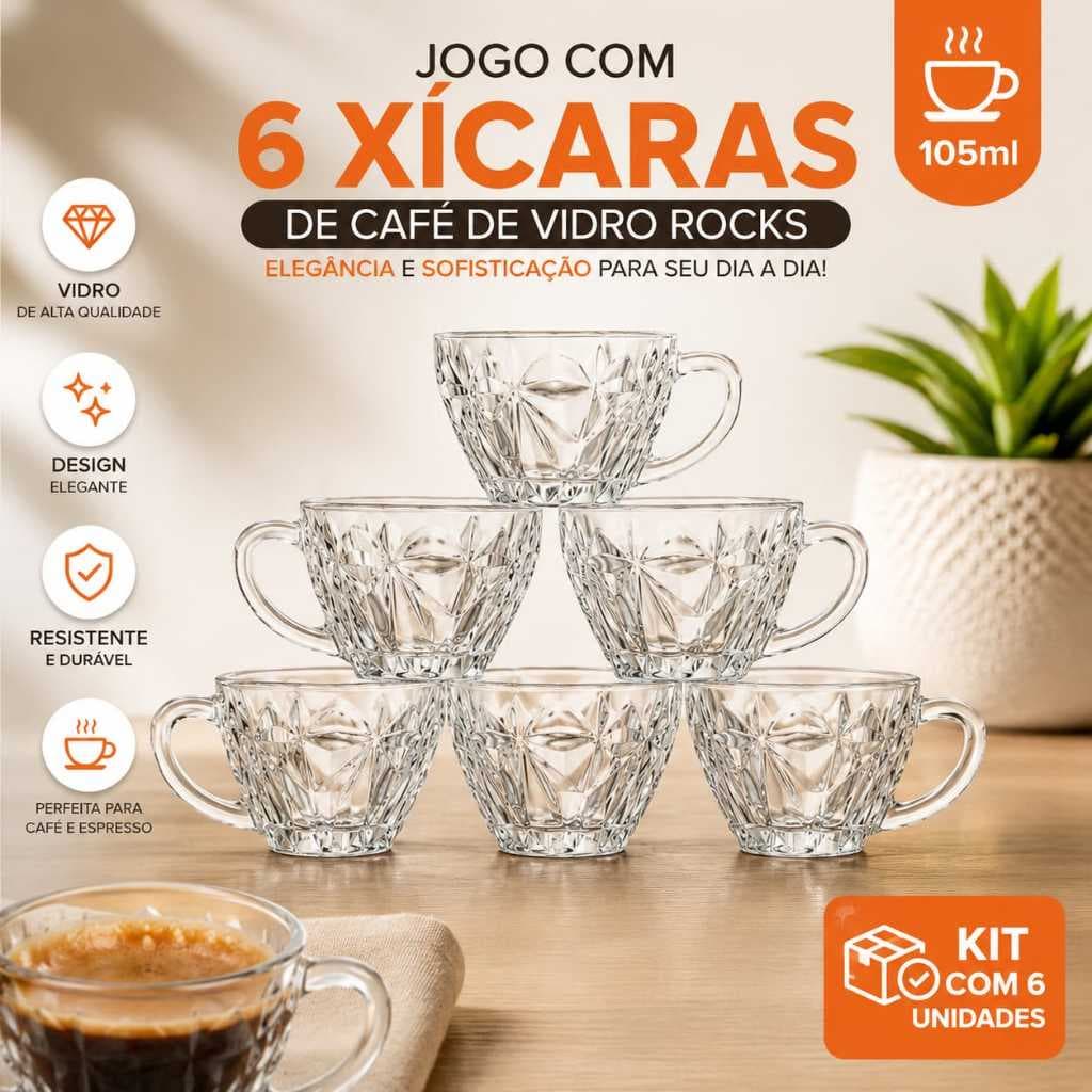 Kit Xícaras De Vidro 105 ml Rocks Grosso Em Casa Tem Café 6, 9 Ou 12 Peças Resistente