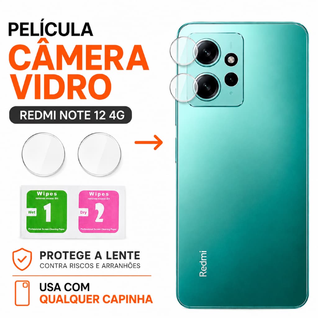 Pelicula Redmi Note 12 4G Câmera Vidro Comum Peliculas Transparente com Proteção e Alta Resistência