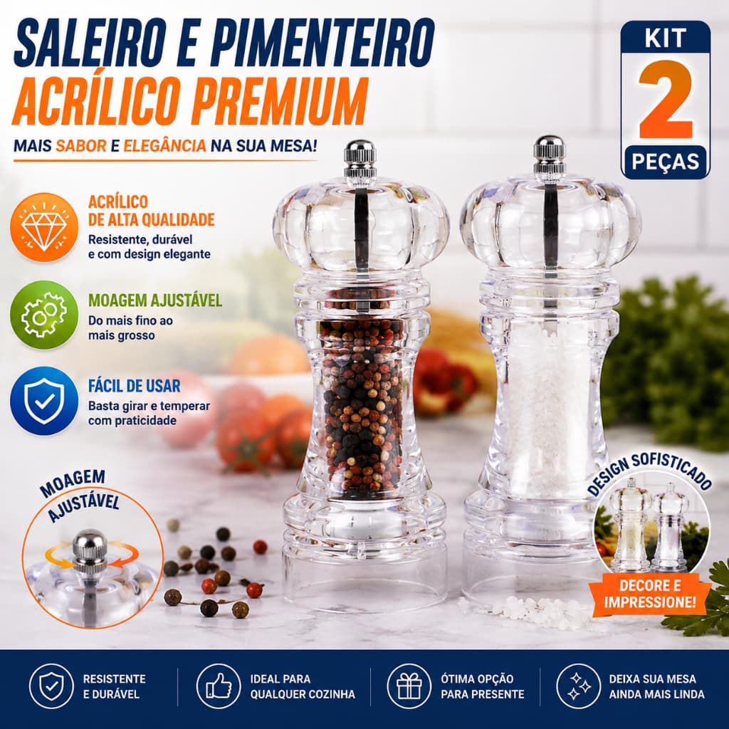 Conjunto Saleiro e Pimenteiro Acrilico Snel Home