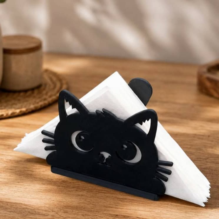 Porta Guardanapo Gato Preto Decorativo Mesa Cozinha Restaurante