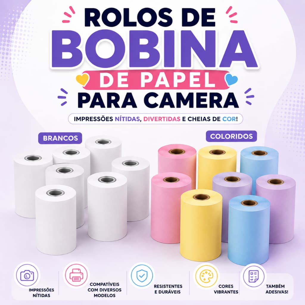 Kit 3 a 30 Rolos Refil Papel Câmera Instantânea Mini Impressora Portátil Térmica Etiqueta Bobina Imprime