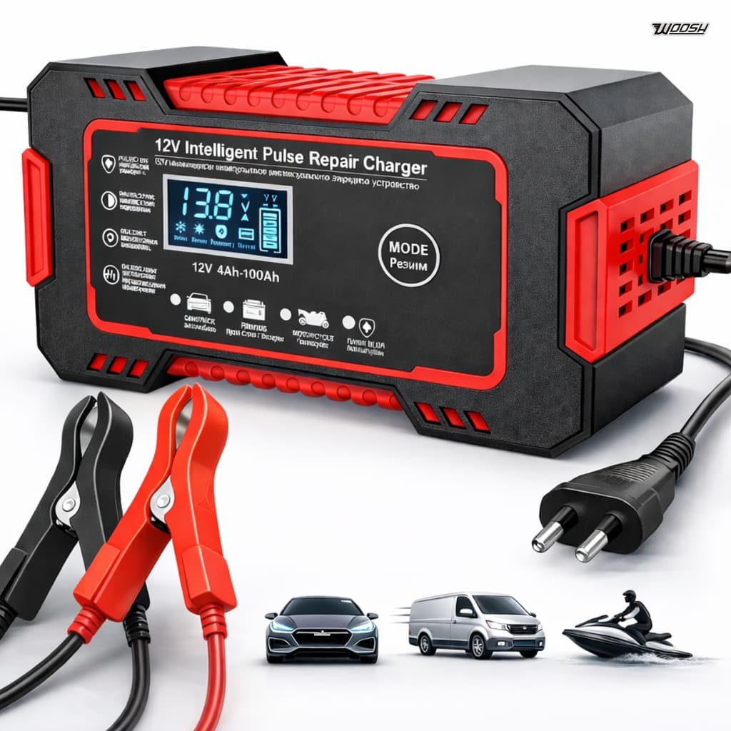 Carregador Inteligente De Bateria Automotiva 12v Bivolt Recupera Bateria 4ah A 100ah Todos Veículos Moto Carro Caminhão