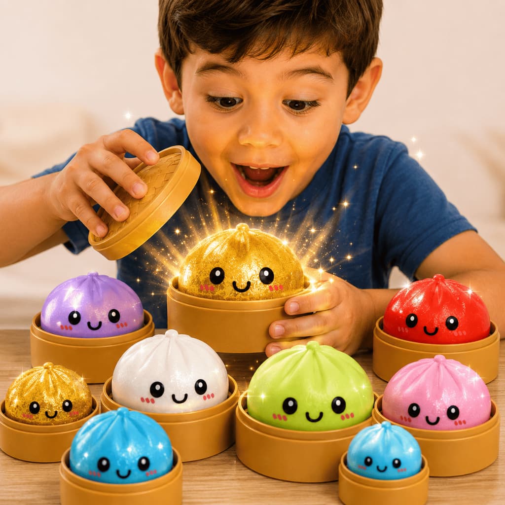 Kit 2 Squishy Bolinho Glitter Dumpling Caixa Misteriosa Brinquedo Antiestresse Sensorial Promoção