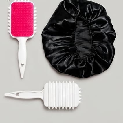 Kit Peças Para Cachos Escova fitagem + Touca de Cetim