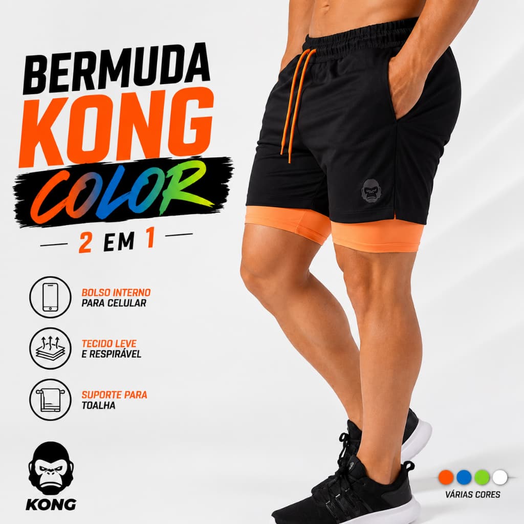 Bermuda Academia 2 em 1 Color Masculina Kong