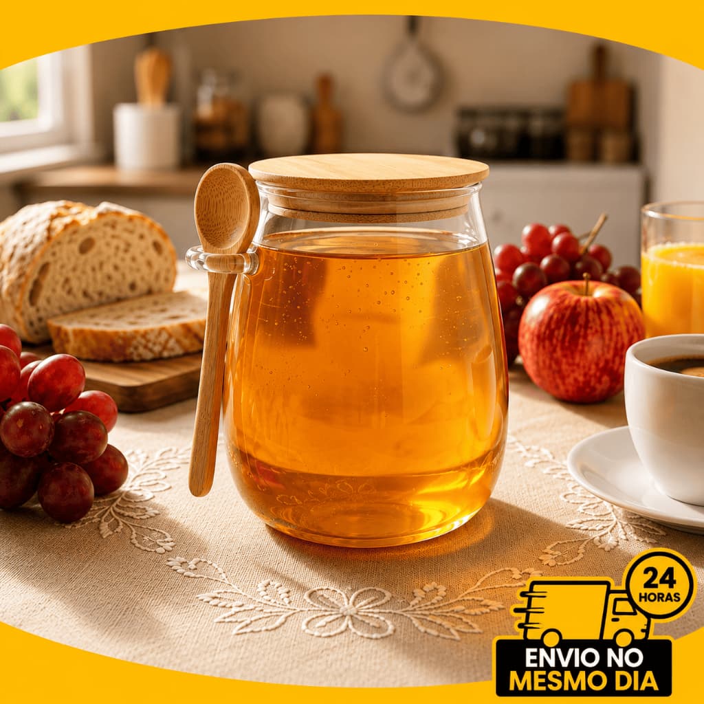 Pote Hermético De Vidro Com Tampa de Bambu 950ML