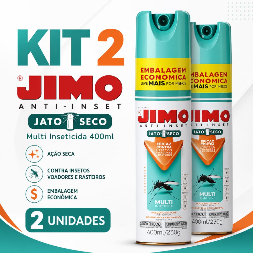Kit 2 Inseticida Spray Jato Seco Mata Mosquito Barata Formiga Insetos Voadores e Rasteiros Jimo 300ml