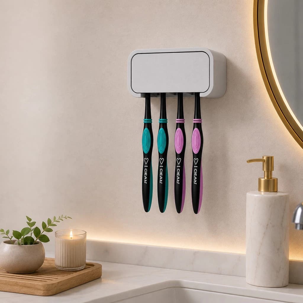 Suporte Porta Escova de Dente com Tampa para Parede Organizador de Banheiro 4 Escovas