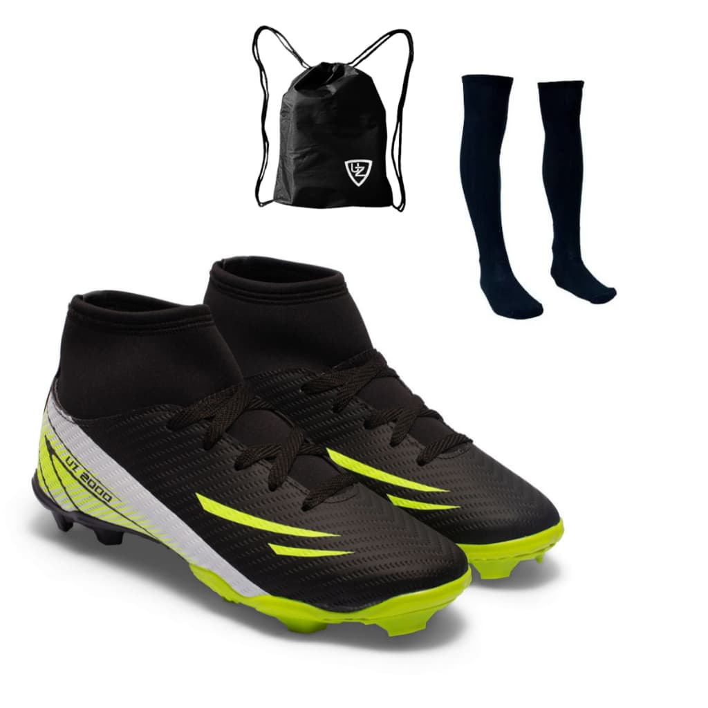 Chuteira Futebol Campo Uz2000 Cano Alto Lançamento Uzze Sport + Meião + Mochila