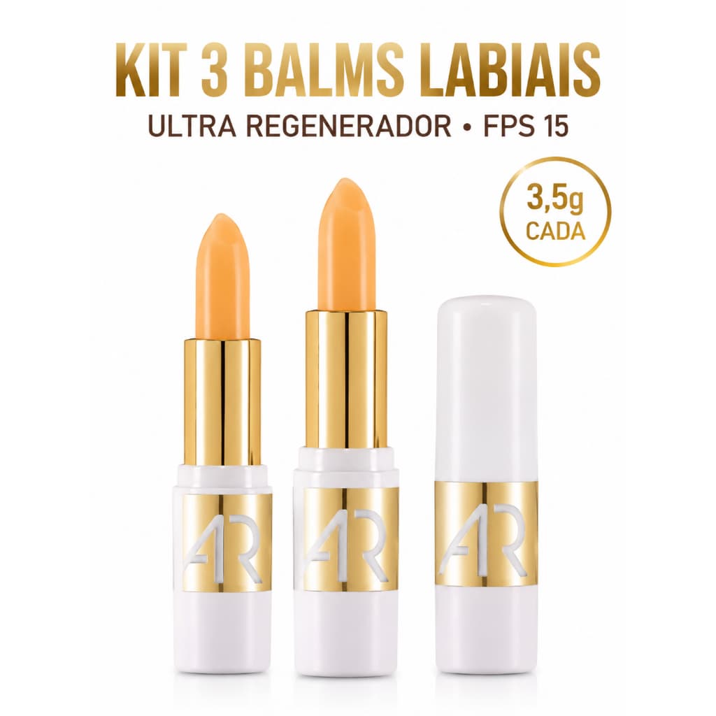 Kit 3 Balms Labiais Ultra Regeneradores FPS 15 3,5g Abelha Rainha Hidratante Ácido Hialurônico Vitamina E Jojoba Lábios!