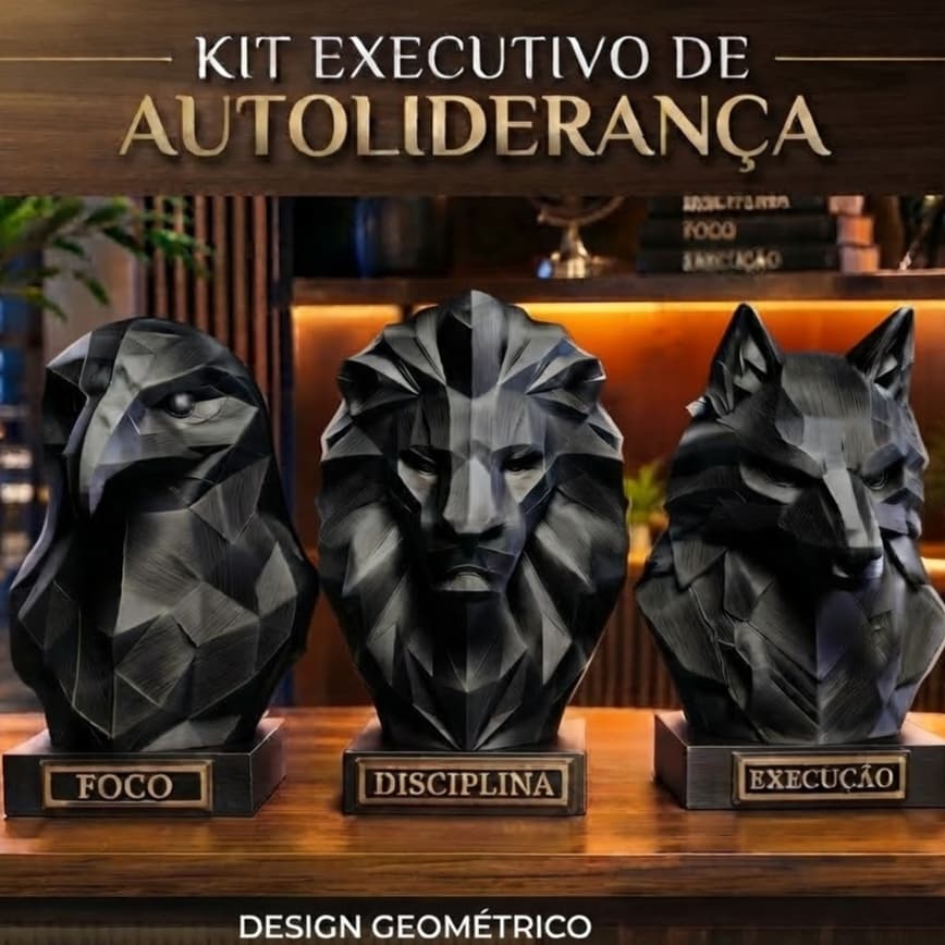 Kit 3 Estátuas Motivacionais Foco Disciplina Execução | Decoração Luxo Sala, Quarto e Escritório