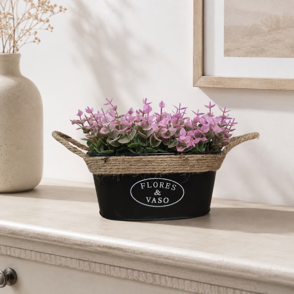 Cachepô Vaso Jardineira Enfeite Floreira Mini Rosa  Artificial