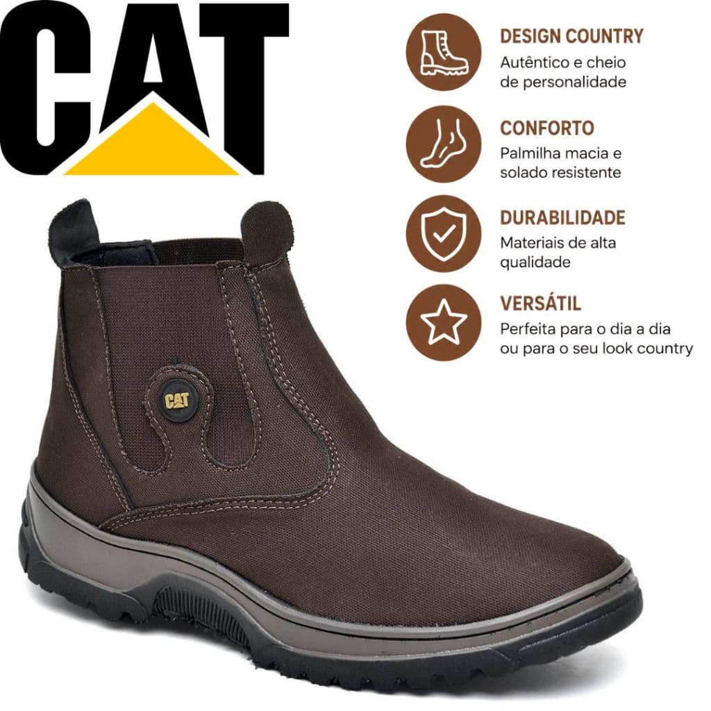 Botina Masculina Bota Caterpillar Texana Calce Facil Cano Curto