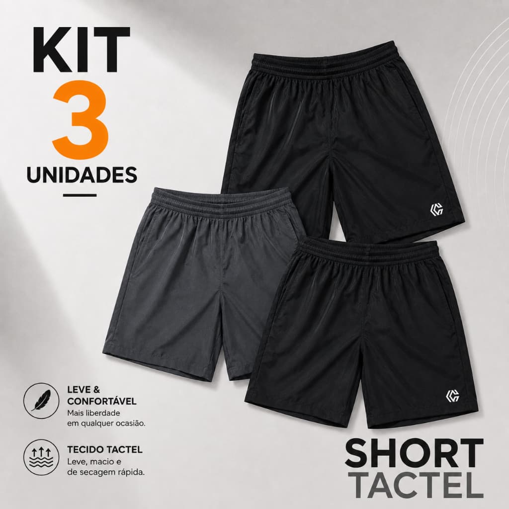 Short Tactel Bermuda Masculino Com Bolso Academia Fitness Treino Kit Dry Fit Respirável Resistente
