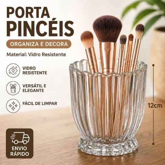 Porta Pinceis Talheres Canetas Multiuso 12cm Vidro Resistente Transparente Luxo Mesa Posta  Lindo Envio Rápido