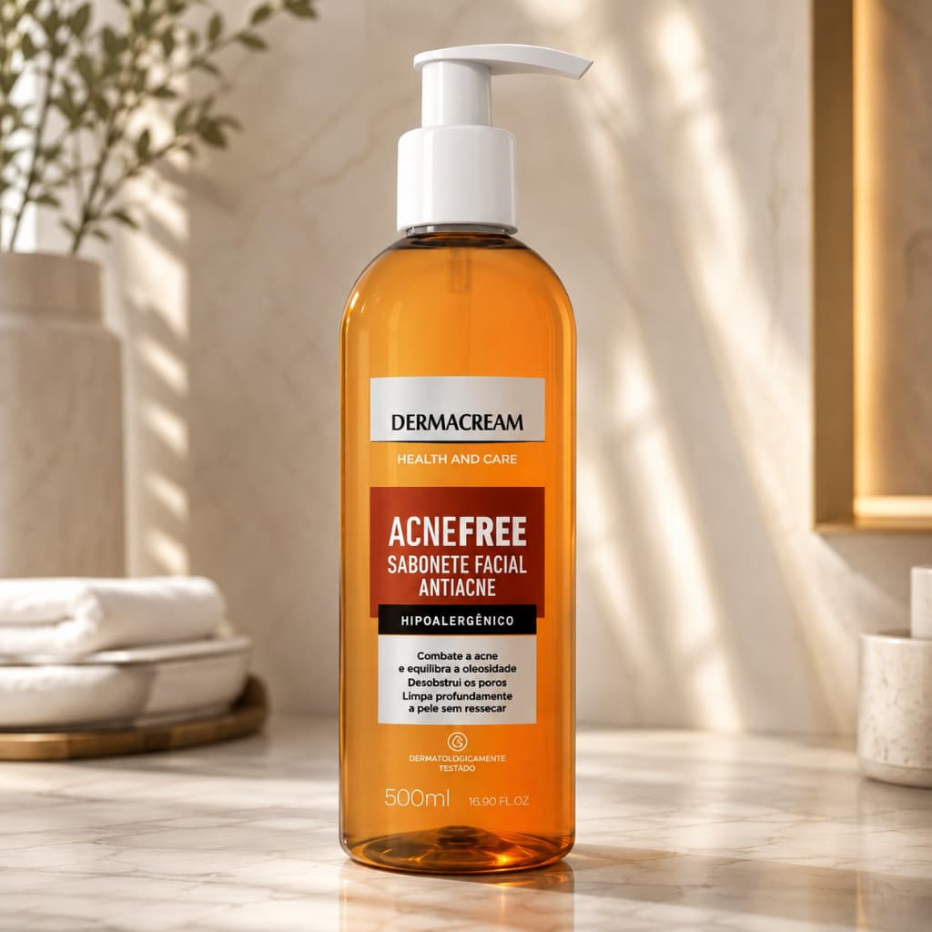 Sabonete Facial Anti Acne Liquido - 500ml Dermacream Acne Free